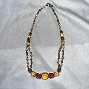 Vintage Gold Tone Brown Rhinestone Collar Necklace